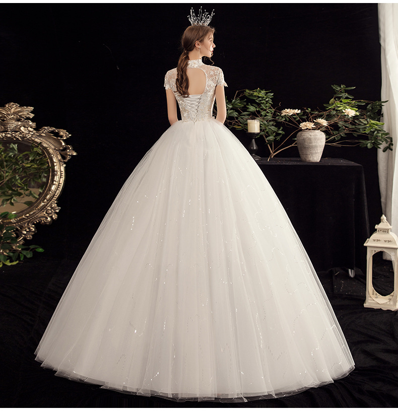 Wedding Dresses 2025High Neck Short Sleeve Appliques Lace Beading Pearl Sequins